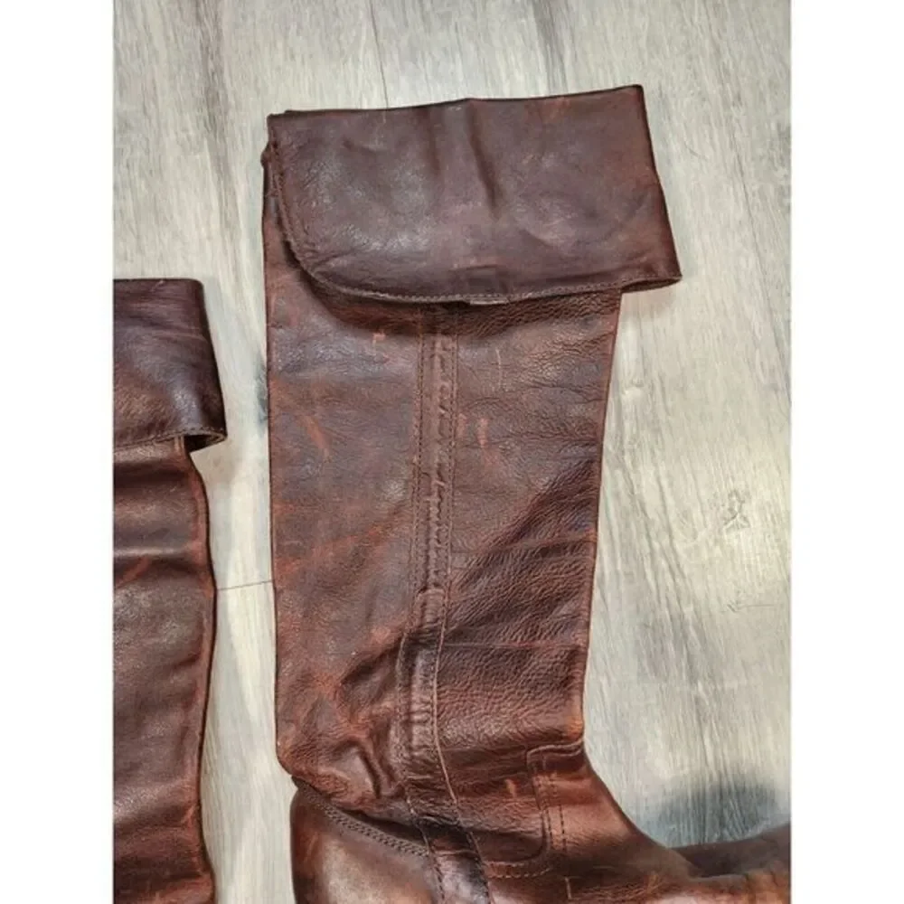 Vintage Frye Leather Boots Over The‎ Knee Cuffed Brown Womens 6B